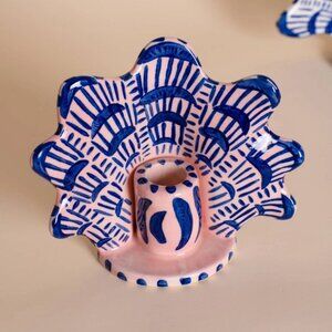 Brand New Anthropologie Lucie de Moyencourt Blue and Pink Shell Candle Holder-S